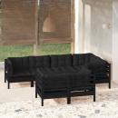 7-tlg. Garten-Lounge-Set mit Kissen Schwarz Massivholz Kiefer