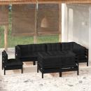 8-tlg. Garten-Lounge-Set mit Kissen Schwarz Massivholz Kiefer