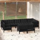 9-tlg. Garten-Lounge-Set mit Kissen Schwarz Kiefer Massivholz