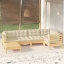 6-tlg. Garten-Lounge-Set mit Creme Kissen Massivholz Kiefer