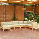 8-tlg. Garten-Lounge-Set mit Creme Kissen Massivholz Kiefer