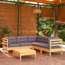 6-tlg. Garten-Lounge-Set mit Grauen Kissen Kiefer Massivholz