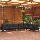 7-tlg. Garten-Lounge-Set mit Kissen Schwarz Kiefer Massivholz