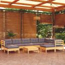 10-tlg. Garten-Lounge-Set mit Grauen Kissen Kiefer Massivholz