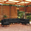 7-tlg. Garten-Lounge-Set mit Kissen Schwarz Kiefer Massivholz