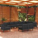 10-tlg. Garten-Lounge-Set mit Kissen Schwarz Massivholz Kiefer