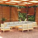 11-tlg. Garten-Lounge-Set mit Creme Kissen Massivholz Kiefer