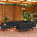 9-tlg. Garten-Lounge-Set mit Kissen Schwarz Kiefer Massivholz