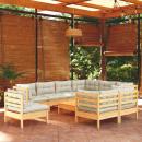 10-tlg. Garten-Lounge-Set mit Creme Kissen Massivholz Kiefer