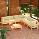 8-tlg. Garten-Lounge-Set mit Creme Kissen Massivholz Kiefer