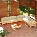 9-tlg. Garten-Lounge-Set mit Creme Kissen Massivholz Kiefer