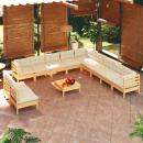 12-tlg. Garten-Lounge-Set mit Creme Kissen Massivholz Kiefer