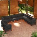 10-tlg. Garten-Lounge-Set mit Kissen Schwarz Massivholz Kiefer