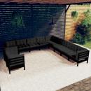 11-tlg. Garten-Lounge-Set mit Kissen Schwarz Massivholz Kiefer