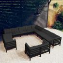 13-tlg. Garten-Lounge-Set mit Kissen Schwarz Massivholz Kiefer