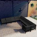 10-tlg. Garten-Lounge-Set mit Kissen Schwarz Kiefernholz