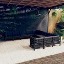 11-tlg. Garten-Lounge-Set mit Kissen Schwarz Kiefernholz