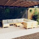 11-tlg. Garten-Lounge-Set mit Creme Kissen Kiefernholz