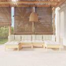 6-tlg. Garten-Lounge-Set mit Creme Kissen Kiefernholz