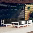 10-tlg. Garten-Lounge-Set mit Kissen Weiß Kiefernholz