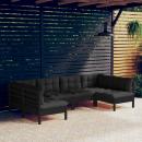 6-tlg. Garten-Lounge-Set mit Kissen Schwarz Kiefer Massivholz