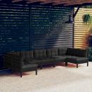 7-tlg. Garten-Lounge-Set mit Kissen Schwarz Massivholz Kiefer