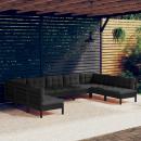 9-tlg. Garten-Lounge-Set mit Kissen Schwarz Massivholz Kiefer