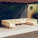 10-tlg. Garten-Lounge-Set mit Creme Kissen Massivholz Kiefer