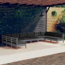 10-tlg. Garten-Lounge-Set mit Kissen Grau Kiefer Massivholz