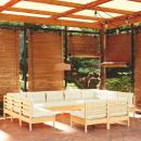 11-tlg. Garten-Lounge-Set mit Creme Kissen Massivholz Kiefer