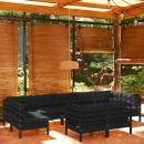 9-tlg. Garten-Lounge-Set mit Kissen Schwarz Kiefer Massivholz