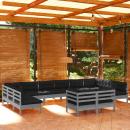 12-tlg. Garten-Lounge-Set mit Kissen Grau Kiefer Massivholz