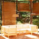 6-tlg. Garten-Lounge-Set mit Creme Kissen Kiefernholz