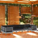 7-tlg. Garten-Lounge-Set mit Kissen Grau Kiefernholz