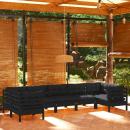 7-tlg. Garten-Lounge-Set mit Kissen Schwarz Kiefernholz