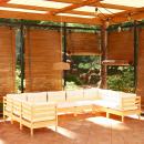 9-tlg. Garten-Lounge-Set mit Creme Kissen Kiefernholz