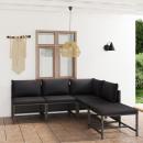 5-tlg. Garten-Lounge-Set mit Kissen Poly Rattan Grau