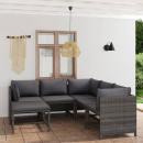 6-tlg. Garten-Lounge-Set mit Kissen Poly Rattan Grau