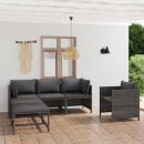 6-tlg. Garten-Lounge-Set mit Kissen Poly Rattan Grau