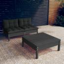 3-tlg. Garten-Lounge-Set mit Anthrazit Kissen Kiefernholz