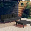 4-tlg. Garten-Lounge-Set mit Anthrazit Kissen Kiefernholz