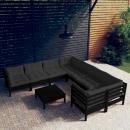 9-tlg. Garten-Lounge-Set mit Kissen Schwarz Kiefernholz