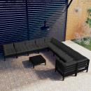 11-tlg. Garten-Lounge-Set mit Kissen Schwarz Kiefernholz