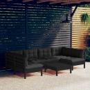 7-tlg. Garten-Lounge-Set mit Kissen Schwarz Kiefer Massivholz