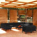 13-tlg. Garten-Lounge-Set mit Kissen Schwarz Kiefernholz