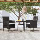 3-tlg. Garten-Essgruppe Poly Rattan Schwarz 