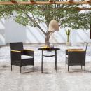 3-tlg. Garten-Essgruppe Poly Rattan Schwarz 