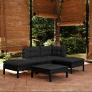 5-tlg. Garten-Lounge-Set mit Kissen Schwarz Kiefernholz