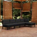 5-tlg. Garten-Lounge-Set mit Kissen Schwarz Kiefernholz