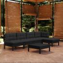 6-tlg. Garten-Lounge-Set mit Kissen Schwarz Kiefernholz